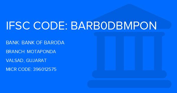 Bank Of Baroda (BOB) Motaponda Branch IFSC Code