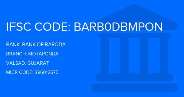 Bank Of Baroda (BOB) Motaponda Branch IFSC Code