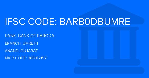 Bank Of Baroda (BOB) Umreth Branch IFSC Code