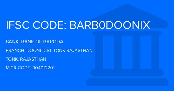 Bank Of Baroda (BOB) Dooni Dist Tonk Rajasthan Branch IFSC Code