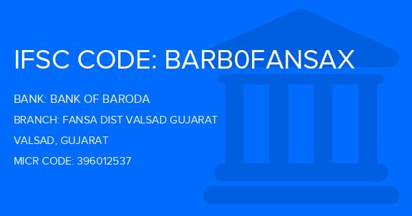 Bank Of Baroda (BOB) Fansa Dist Valsad Gujarat Branch IFSC Code