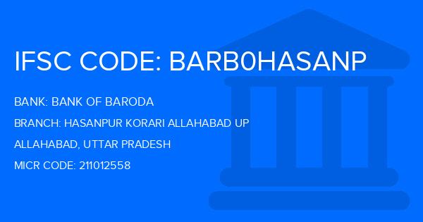 Bank Of Baroda (BOB) Hasanpur Korari Allahabad Up Branch IFSC Code