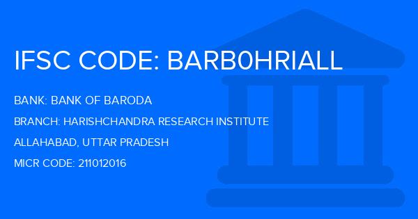 Bank Of Baroda (BOB) Harishchandra Research Institute Branch IFSC Code