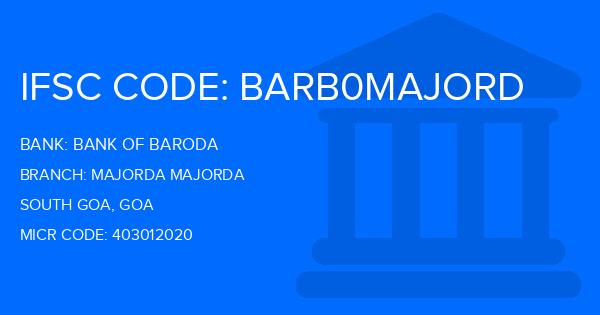 Bank Of Baroda (BOB) Majorda Majorda Branch IFSC Code