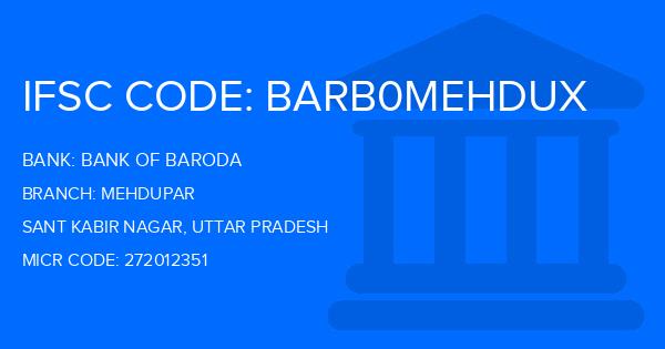 Bank Of Baroda (BOB) Mehdupar Branch IFSC Code