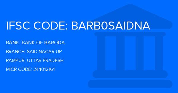 Bank Of Baroda (BOB) Said Nagar Up Branch IFSC Code