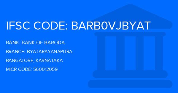 Bank Of Baroda (BOB) Byatarayanapura Branch IFSC Code