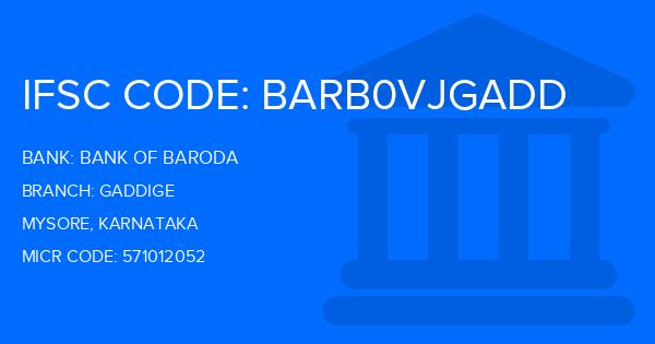 Bank Of Baroda (BOB) Gaddige Branch IFSC Code