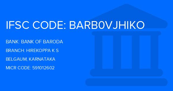 Bank Of Baroda (BOB) Hirekoppa K S Branch IFSC Code