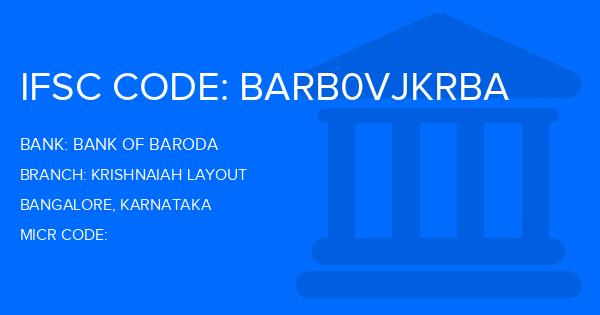 Bank Of Baroda (BOB) Krishnaiah Layout Branch IFSC Code