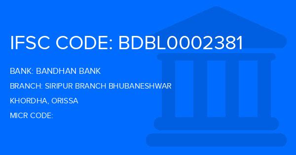 Bandhan Bank Siripur Branch Bhubaneshwar Branch IFSC Code