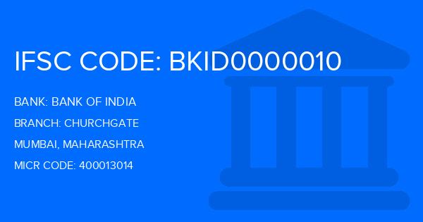 Bank Of India (BOI) Churchgate Branch IFSC Code