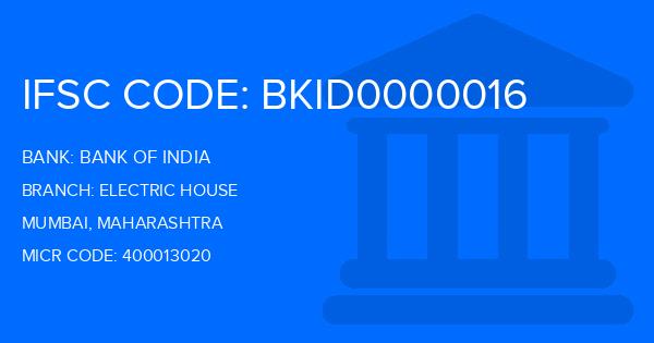 Bank Of India (BOI) Electric House Branch IFSC Code