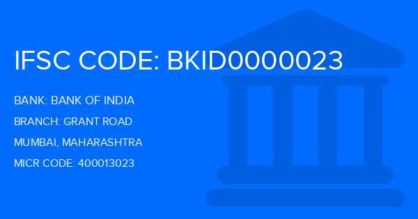 Bank Of India (BOI) Grant Road Branch IFSC Code