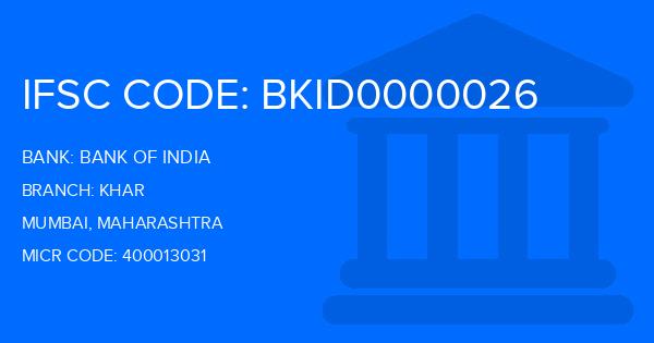 Bank Of India (BOI) Khar Branch IFSC Code
