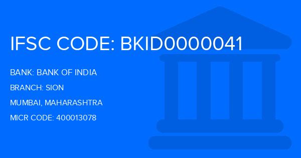 Bank Of India (BOI) Sion Branch IFSC Code