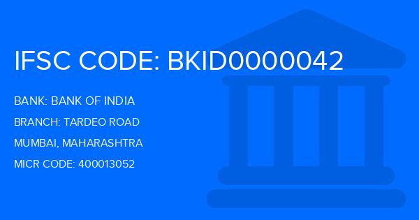 Bank Of India (BOI) Tardeo Road Branch IFSC Code