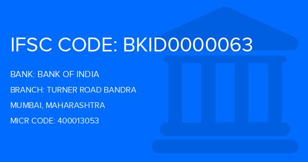 Bank Of India (BOI) Turner Road Bandra Branch IFSC Code
