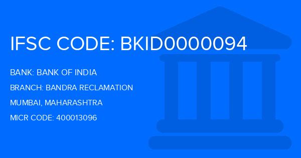 Bank Of India (BOI) Bandra Reclamation Branch IFSC Code