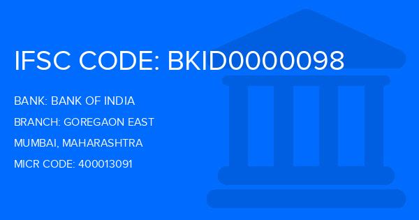Bank Of India (BOI) Goregaon East Branch IFSC Code