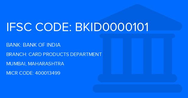 Bank Of India (BOI) Card Products Department Branch IFSC Code