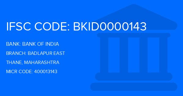 Bank Of India (BOI) Badlapur East Branch IFSC Code
