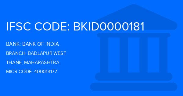 Bank Of India (BOI) Badlapur West Branch IFSC Code