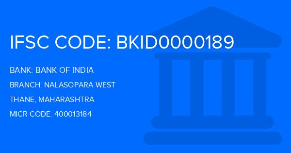 Bank Of India (BOI) Nalasopara West Branch IFSC Code