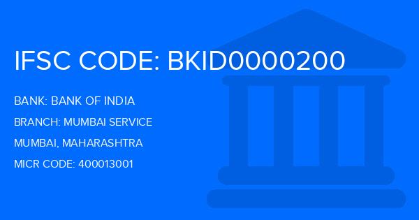 Bank Of India (BOI) Mumbai Service Branch IFSC Code