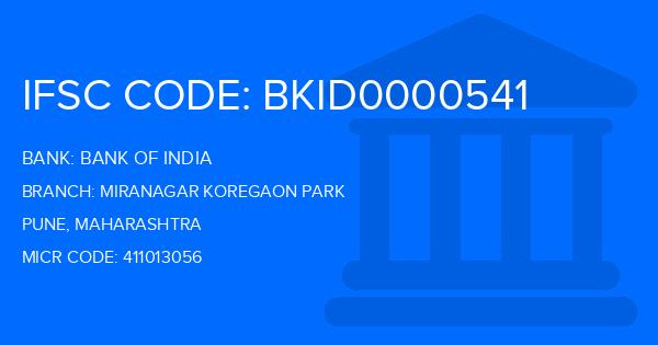 Bank Of India (BOI) Miranagar Koregaon Park Branch IFSC Code