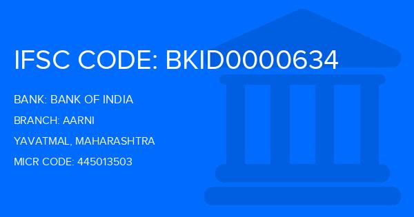 Bank Of India (BOI) Aarni Branch IFSC Code