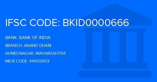 Bank Of India (BOI) Anand Dham Branch IFSC Code