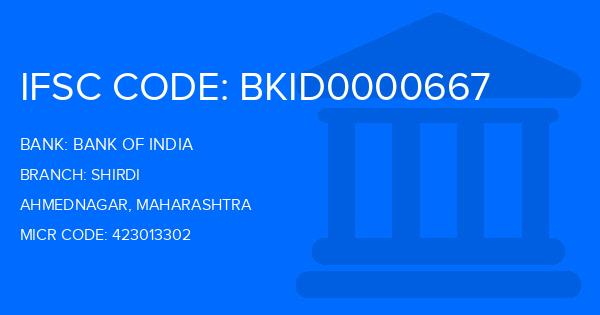 Bank Of India (BOI) Shirdi Branch IFSC Code