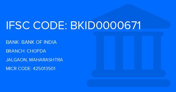 Bank Of India (BOI) Chopda Branch IFSC Code