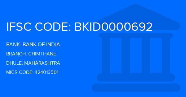 Bank Of India (BOI) Chimthane Branch IFSC Code