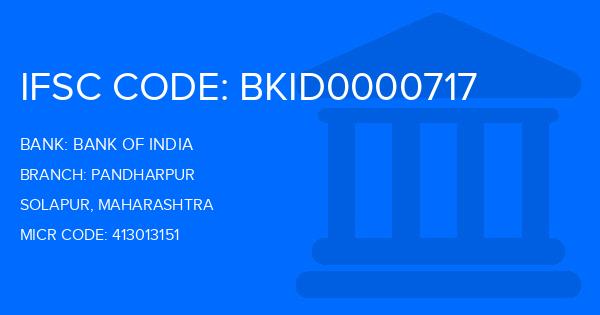 Bank Of India (BOI) Pandharpur Branch IFSC Code