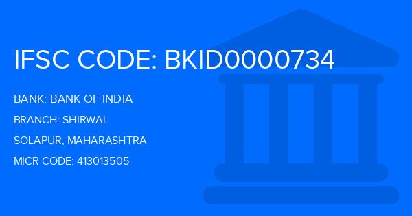 Bank Of India (BOI) Shirwal Branch IFSC Code