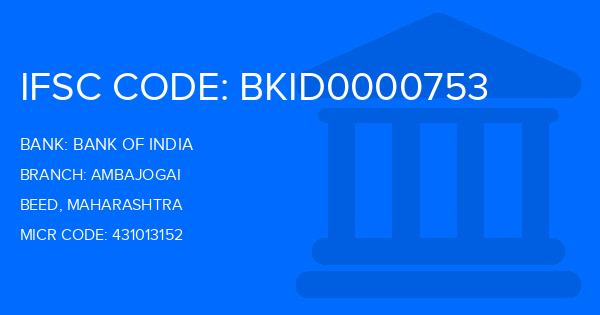 Bank Of India (BOI) Ambajogai Branch IFSC Code