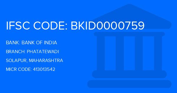 Bank Of India (BOI) Phatatewadi Branch IFSC Code