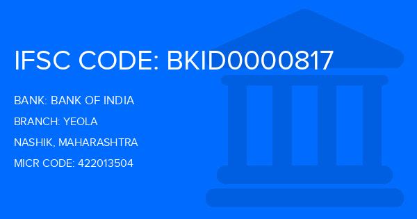 Bank Of India (BOI) Yeola Branch IFSC Code