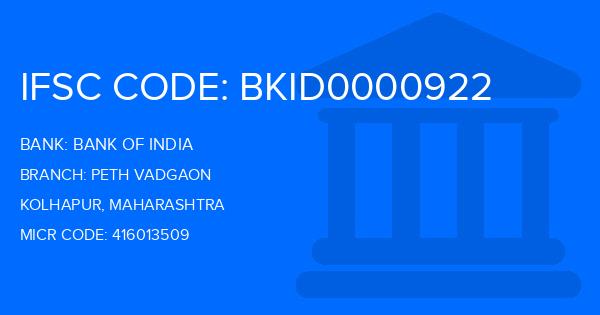 Bank Of India (BOI) Peth Vadgaon Branch IFSC Code