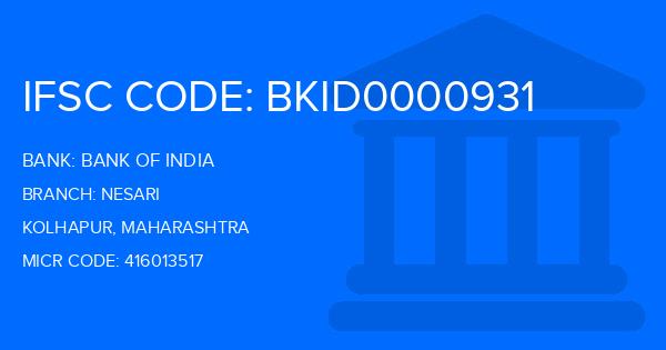 Bank Of India (BOI) Nesari Branch IFSC Code