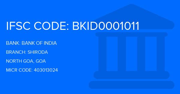 Bank Of India (BOI) Shiroda Branch IFSC Code