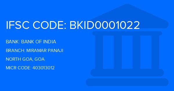 Bank Of India (BOI) Miramar Panaji Branch IFSC Code