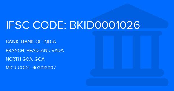 Bank Of India (BOI) Headland Sada Branch IFSC Code