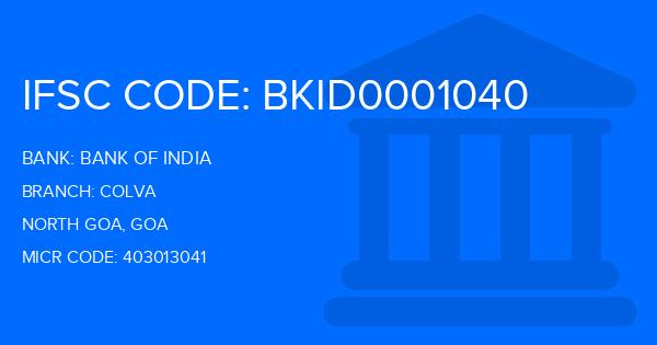 Bank Of India (BOI) Colva Branch IFSC Code