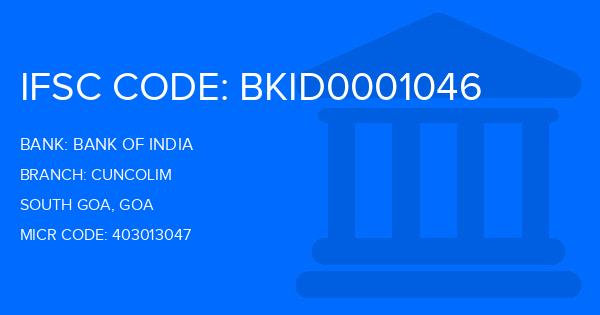 Bank Of India (BOI) Cuncolim Branch IFSC Code