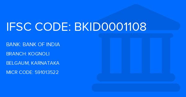 Bank Of India (BOI) Kognoli Branch IFSC Code