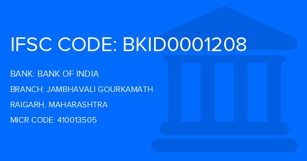 Bank Of India (BOI) Jambhavali Gourkamath Branch IFSC Code