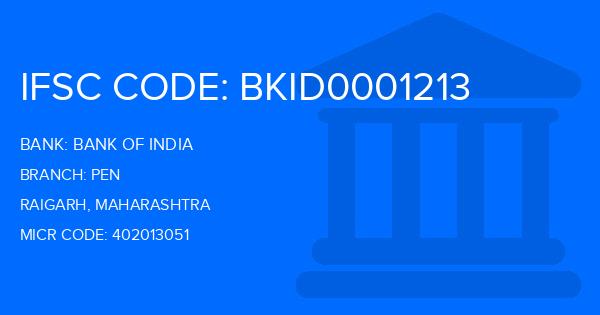 Bank Of India (BOI) Pen Branch IFSC Code